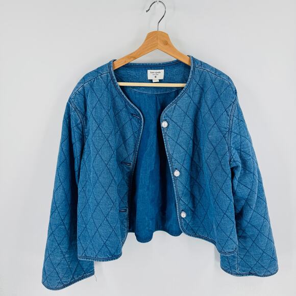 Kate Spade x Target Quilted Denim Jacket Blue Diamond Stitch Size L - Picture 8 of 8
